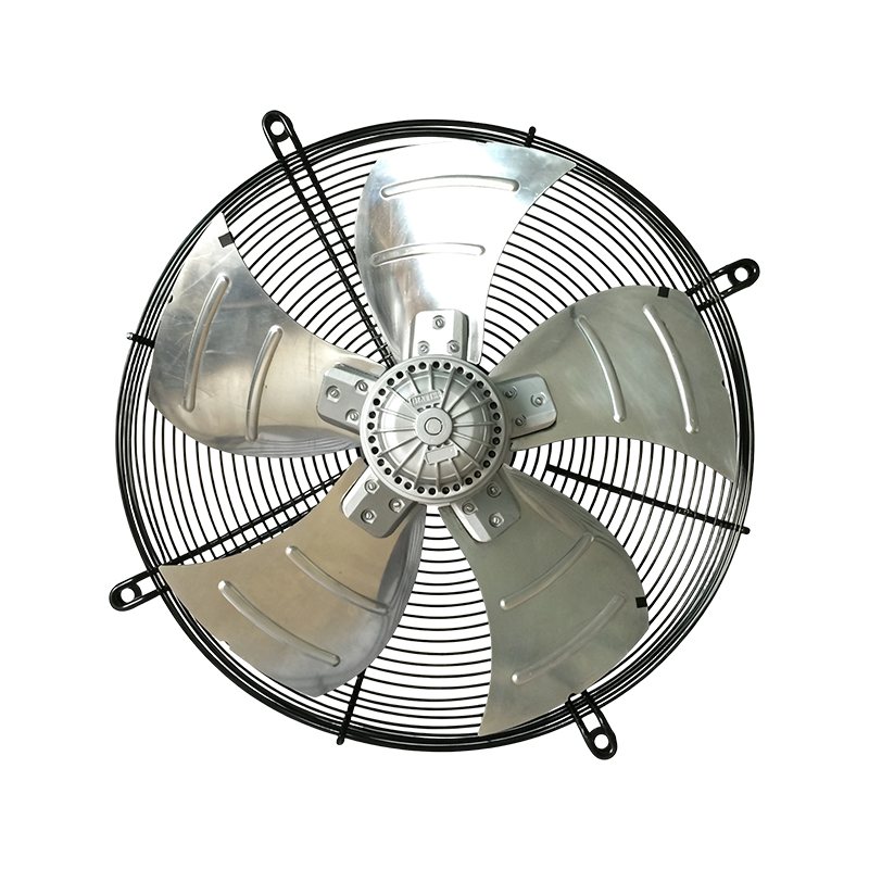 Ventilador axial de CA con 5 palas de aluminio plateado y motor de rotor externo: ventilador de refrigeración por ventilación de alto rendimiento para condensadores y sistemas de refrigeración industriales