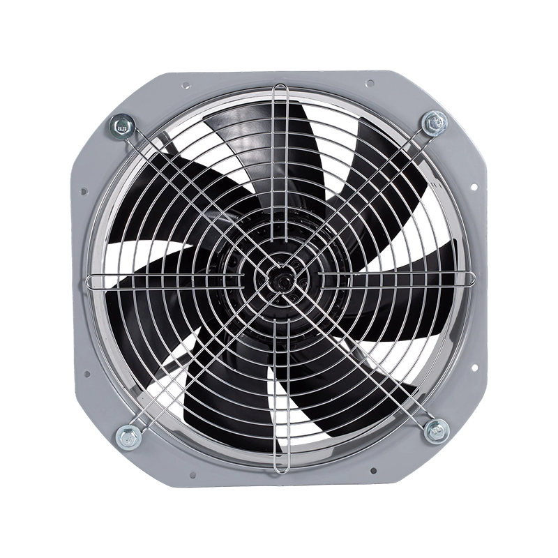 Ventilador de flujo axial de CA de alto rendimiento de 200 mm con motor de rotor externo - Ventilador industrial compacto de montaje en panel cuadrado de 7 palas